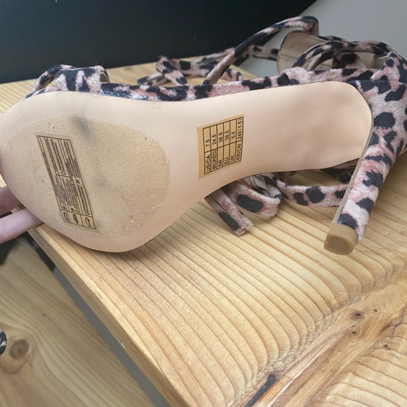 Size 7 1/2, strap up, suede cheetah print stilettos. - Picture 4 of 5
